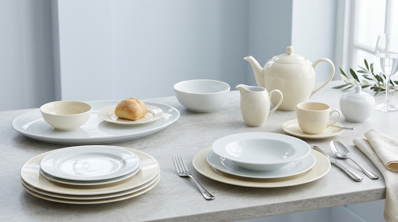 Premium ceramic tableware set for hotels and resorts, including plates, bowls, and service accessories