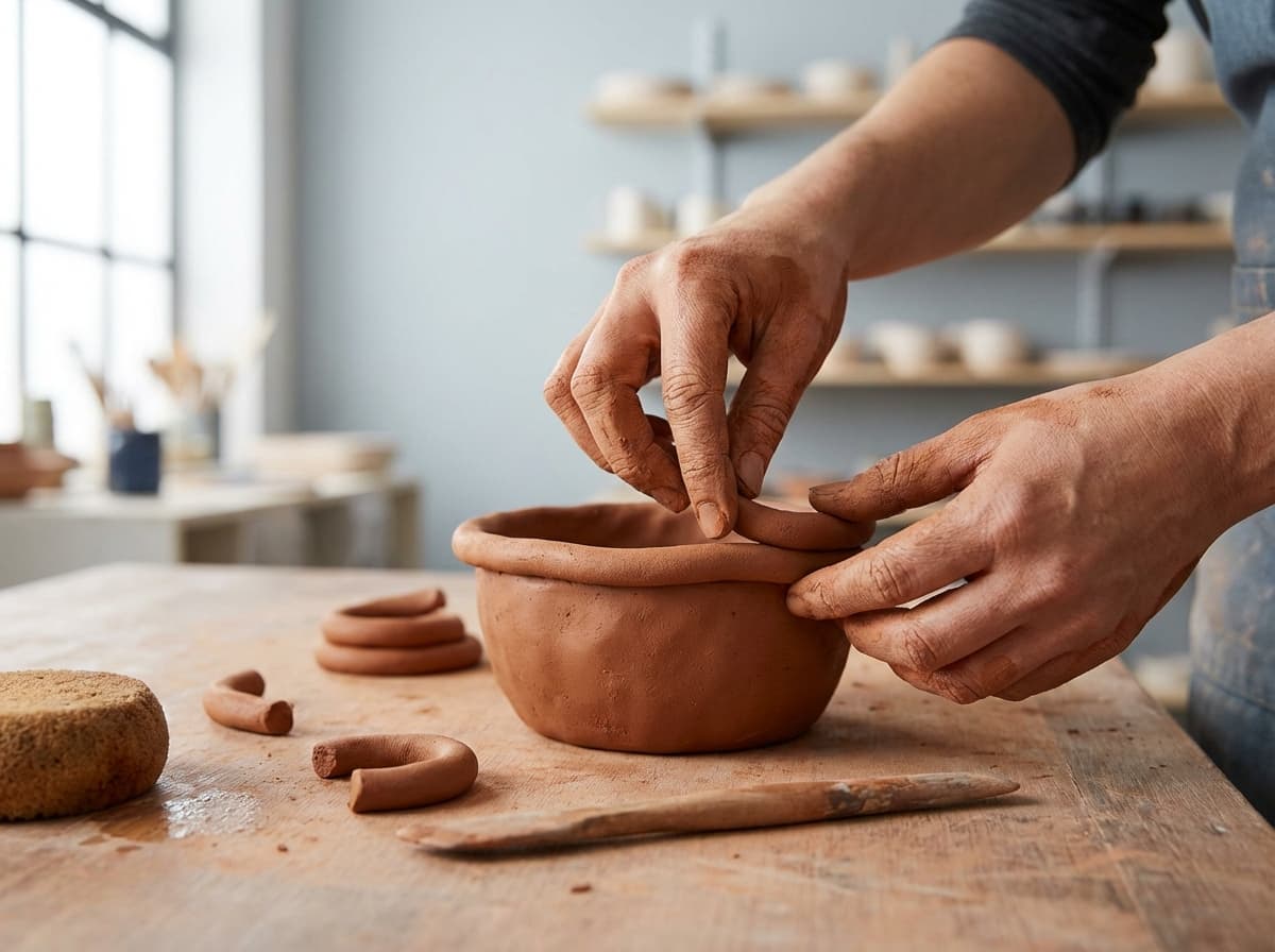 Illustration of hands shaping clay using hand-building techniques